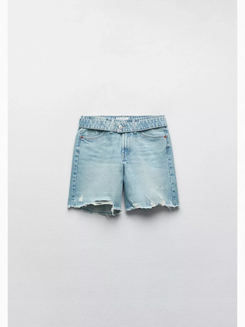 Zara Light Wash Denim Cutoff long Shorts - Women